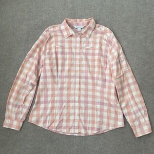 Gander Mountain Shirt Womens Large Pink Orange Plaid Guide Series Outdoor Casual